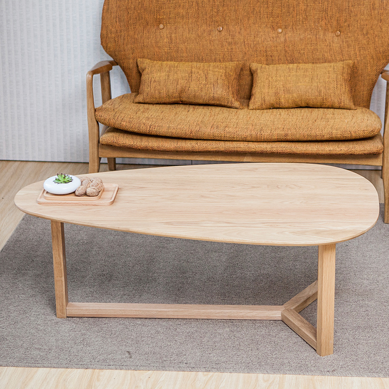 北欧宜家白橡木茶几椭圆创意茶几简约实木小户型沙发茶几桌家具