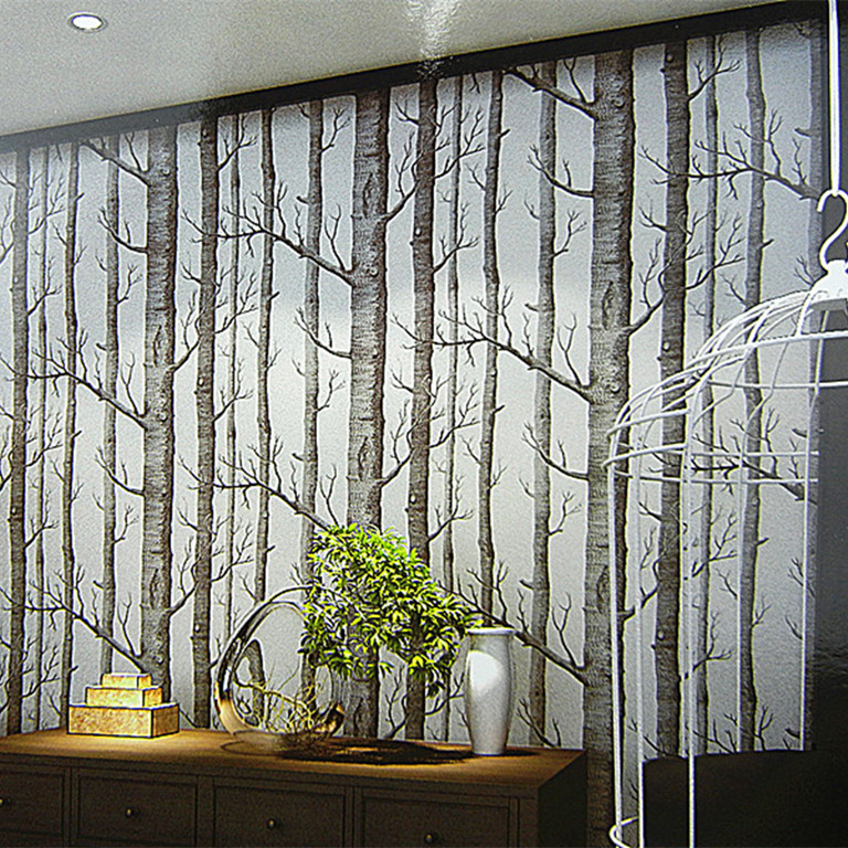 T3D简约现代回归自然蓝天树纹树枝墙纸 书房卧室客厅背景墙壁纸