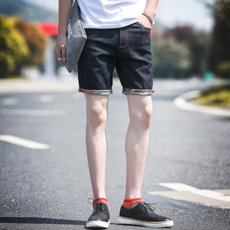 2016高品质夏季牛仔短裤潮男日系膝盖以上四分裤迷彩修身牛仔短裤