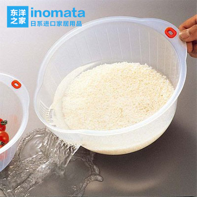 inomata米器多功能洗米筛厨房用品用具家用塑料沥水洗菜篮