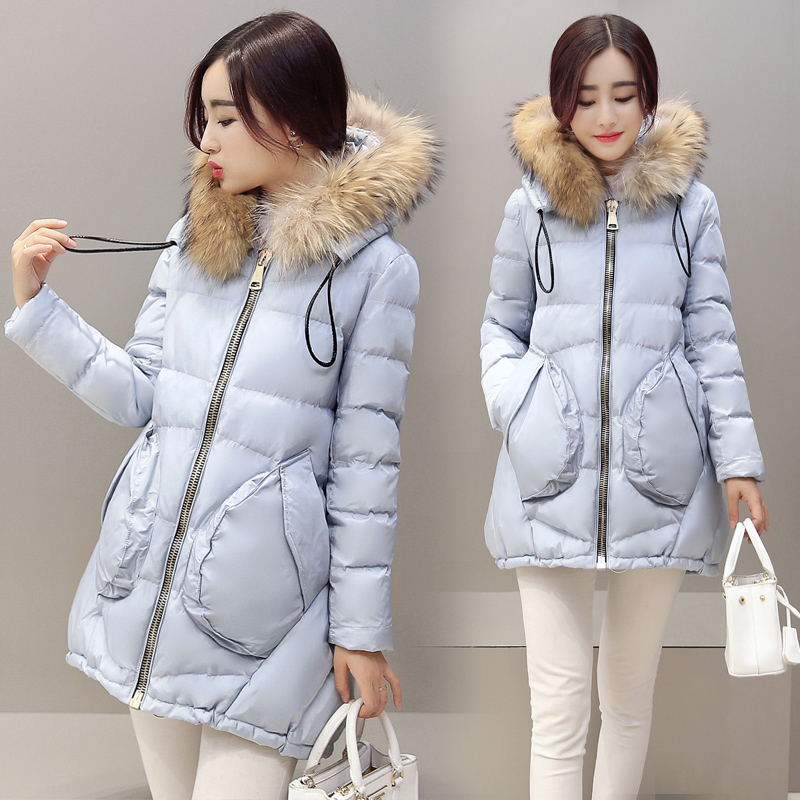 棉服女中长款2015冬季韩版女装棉衣外套大毛领学院风修身外套