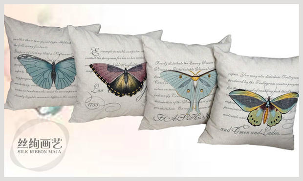 厂家正品 现代时尚简约亚麻印花蝴蝶沙发抱枕靠垫靠枕 宜家抱枕