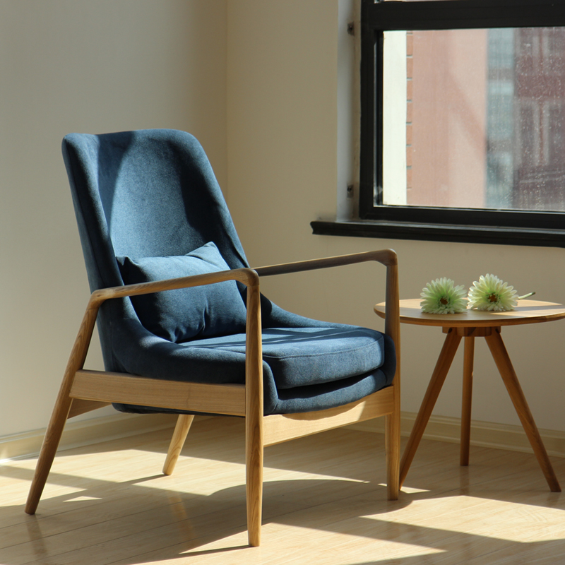 北欧简约实木软包沙发椅客厅卧室实木框架沙发椅咖啡馆单人休闲椅