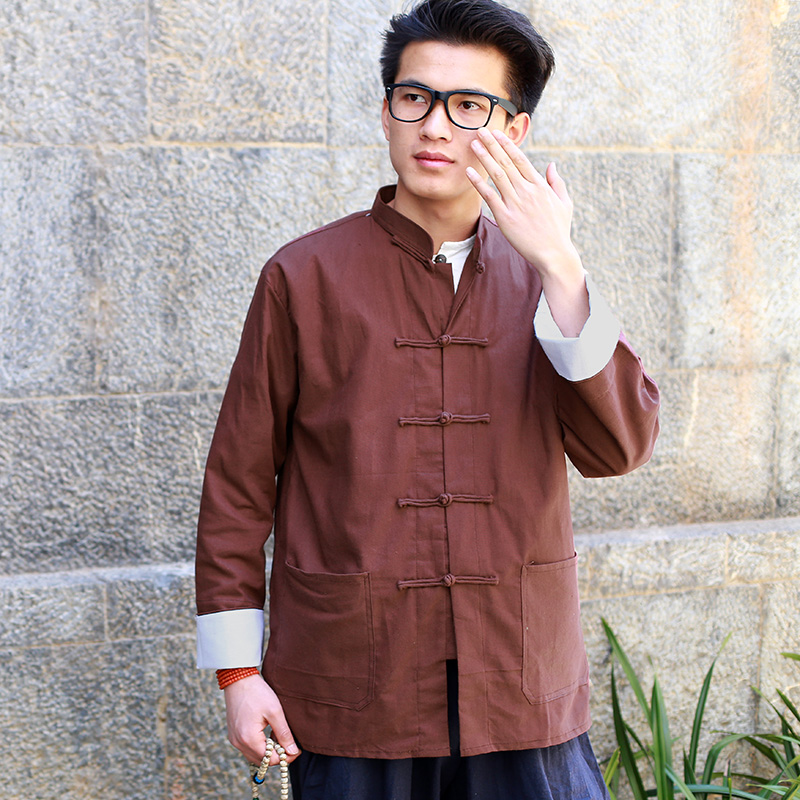 秋季中式男装 唐装 中国风立领盘扣对襟衣衬衫 棉麻土布外套上衣
