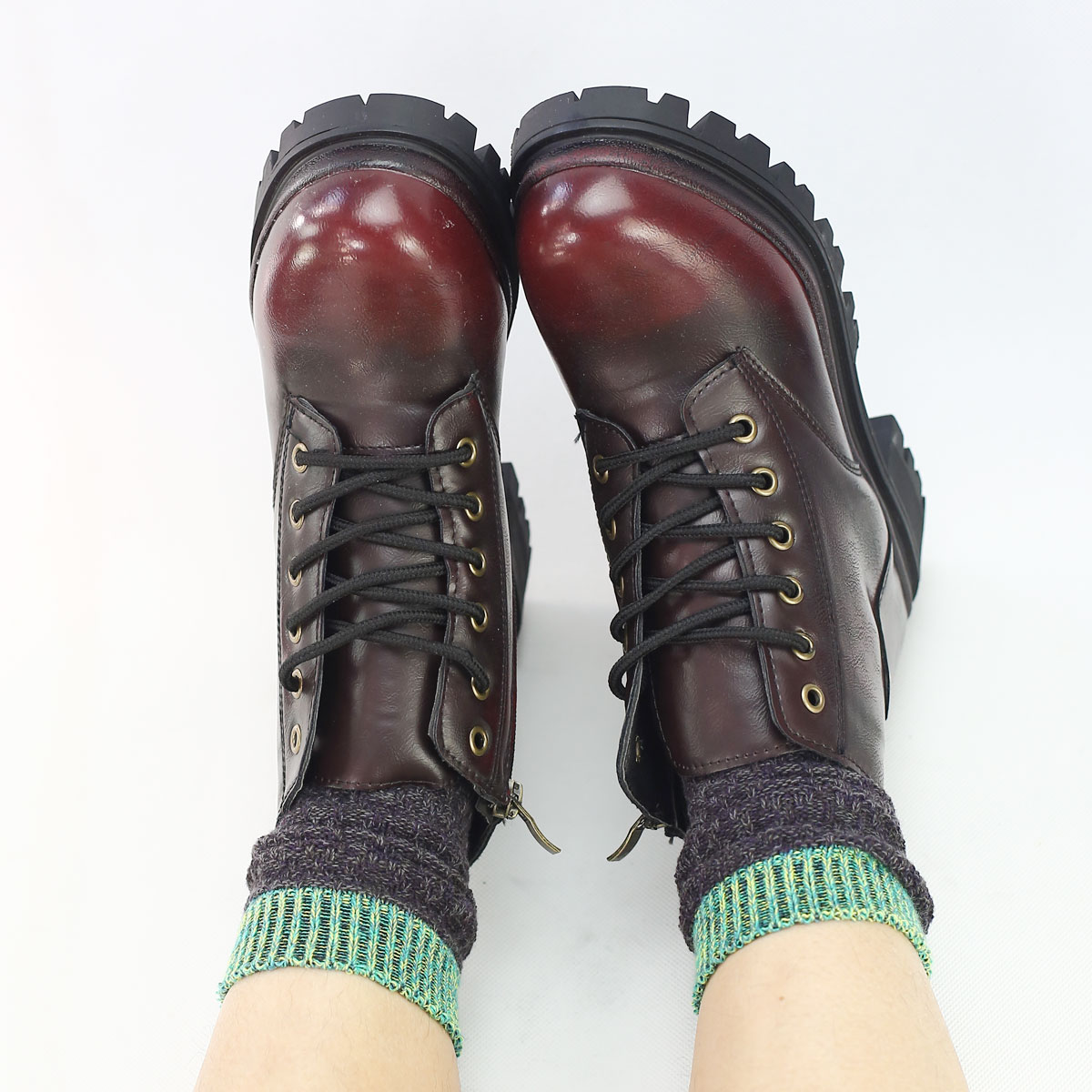 2015秋冬新款欧美范擦色系带马丁靴厚底短靴女作旧女靴子