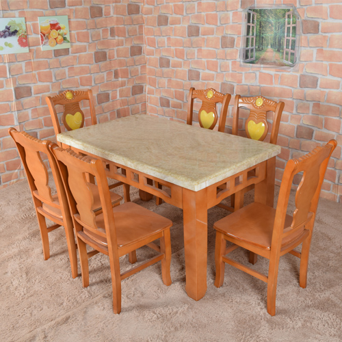 天然大理石实木餐桌椅组合 长方条形实木吃饭西餐桌子 方桌西餐台