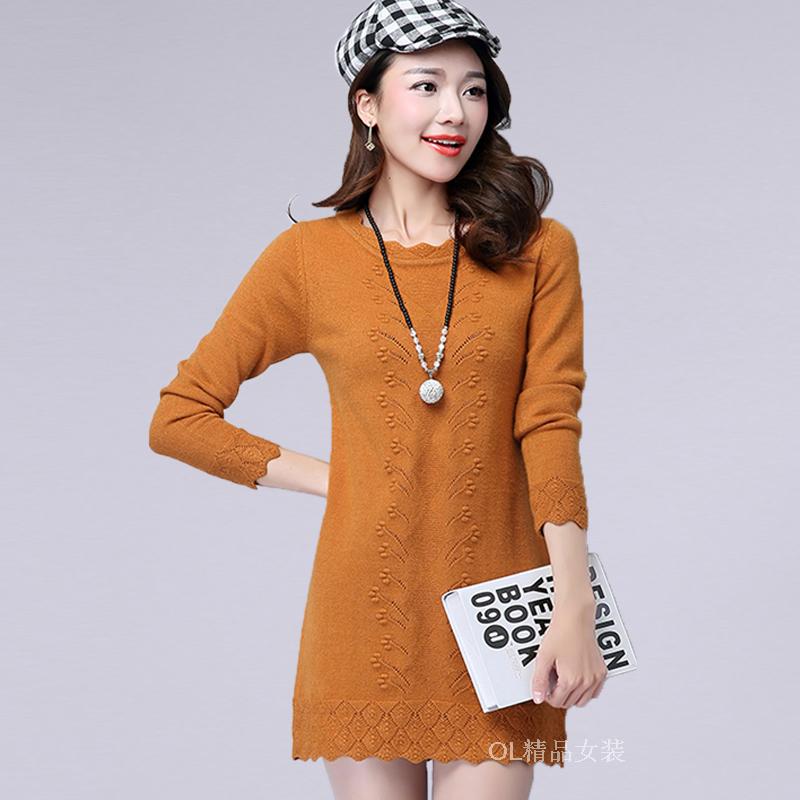 2015秋冬新款女装毛衣韩版时尚套头显瘦打底衫中长款纯色针织衫女