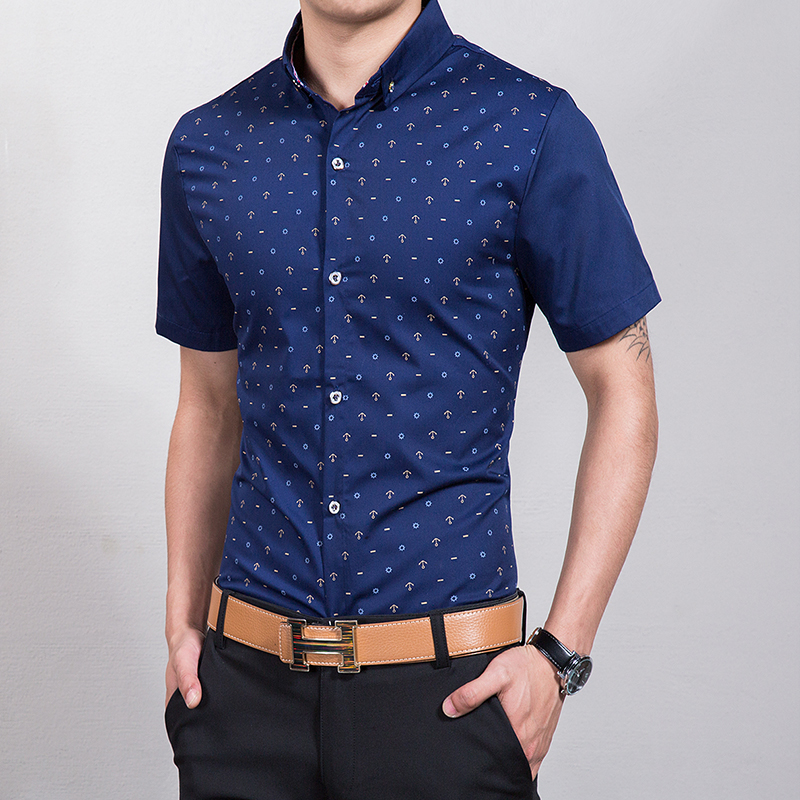 2016夏季新款男士短袖印花衬衫韩版修身青少年半袖休闲精品衬衣潮