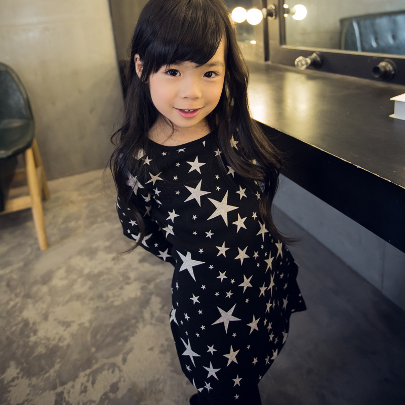 2015秋冬新款韩版女童儿童裙星星长袖连衣裙子 儿童A字裙