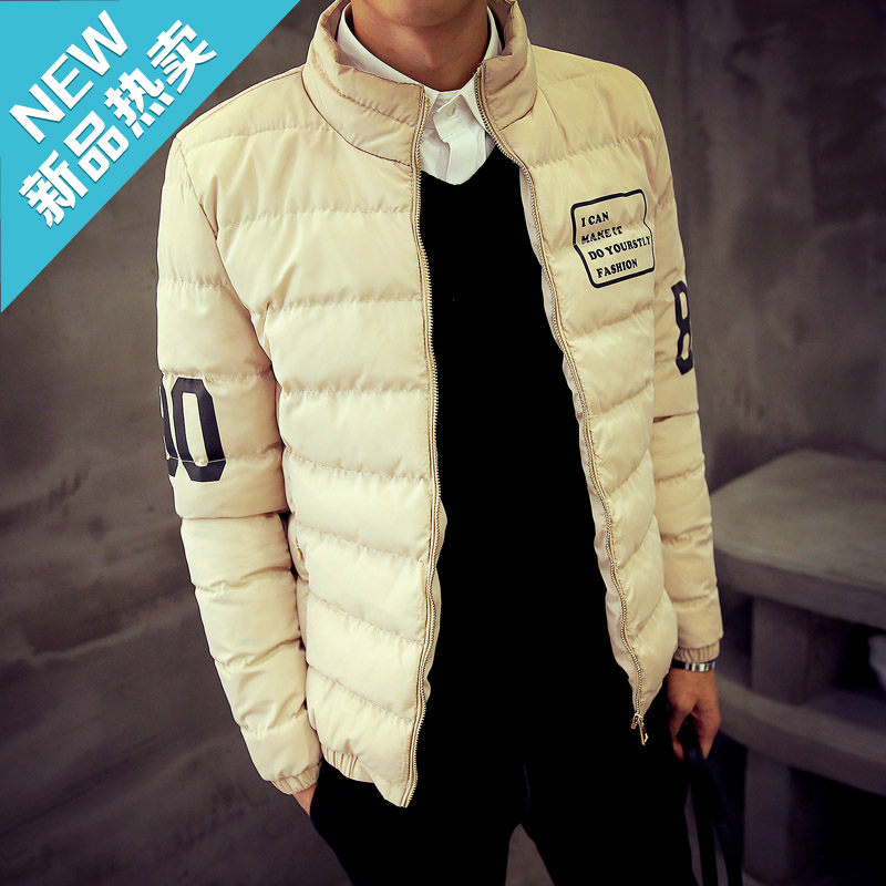 韩版新款男士立领加厚棉衣字母数字印花冬季短款棉袄保暖潮男外套