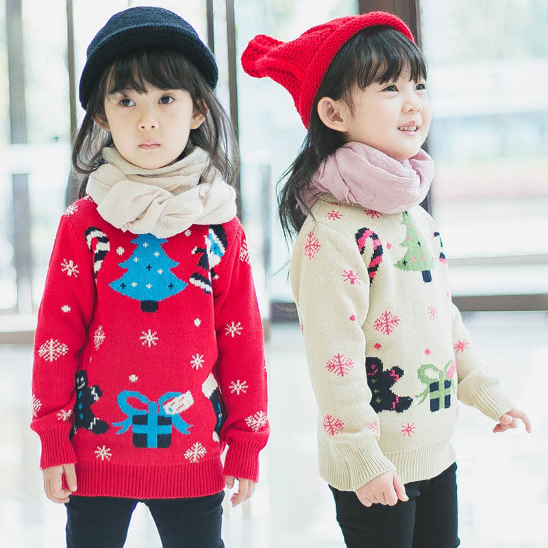 2015冬季加厚针织衫童装百搭圣诞毛衣女童儿童宝宝羊毛衫套头毛衣