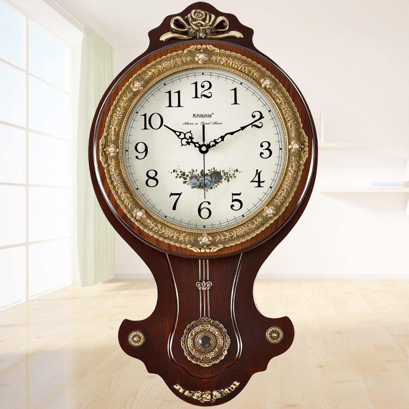 欧式挂钟客厅仿古豪华时钟复古实木石英钟表时尚创意纯铜静音挂表