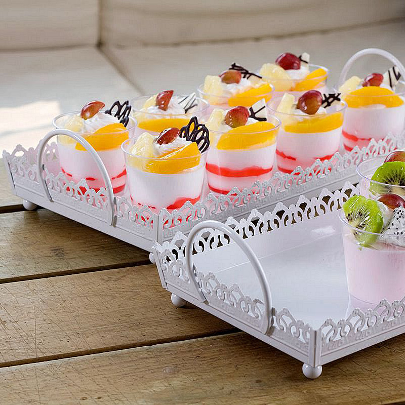 欧式蕾丝长方形铁艺蛋糕点心果托盘 婚庆生日甜品酒店餐吧台摆件