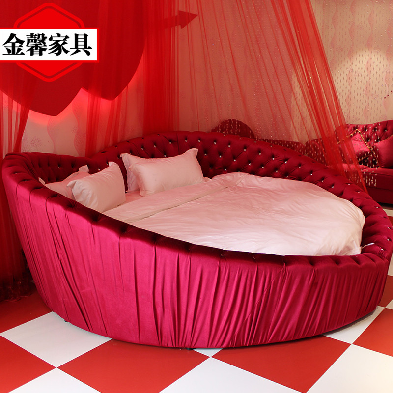 布艺圆床双人床公主床软床 时尚心形圆形床榻榻米主题酒店床婚床