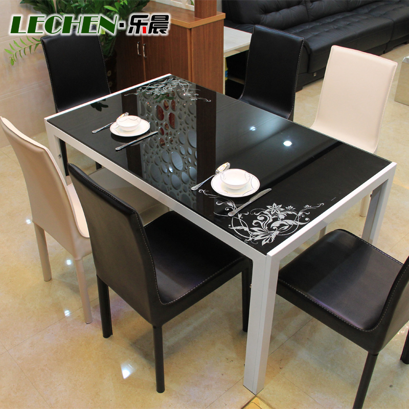 乐晨 简约现代白色钢琴烤漆小户型餐桌椅组合 钢化玻璃餐台饭桌