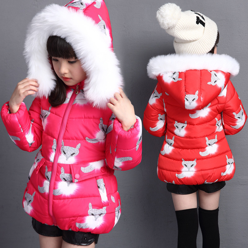 2015新款韩版儿童上衣女童棉袄冬款中大儿童狐狸棉衣童装一件代发