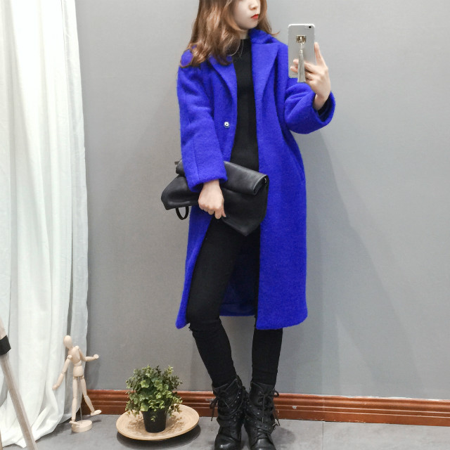于momo定制2015新款韩版中长款廓形毛呢外套羊毛呢子大衣厚W5434