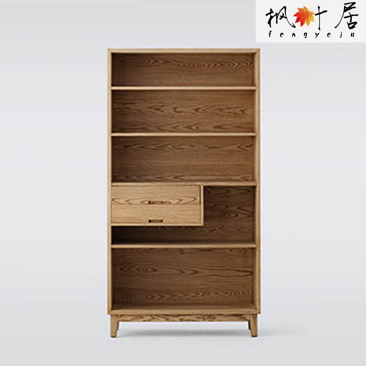 新中式简约风格榆木实木单边两抽书柜榫卯书房卧室置物架可定制