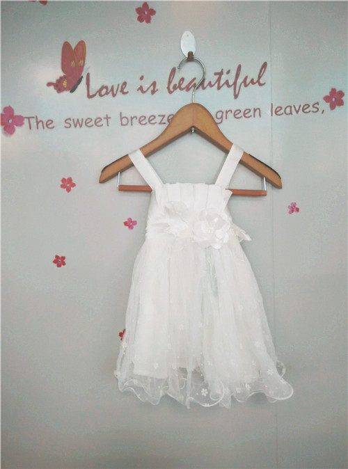 童装夏季新款儿童吊带刺绣花朵女童纯白色公主蕾丝网纱连衣裙