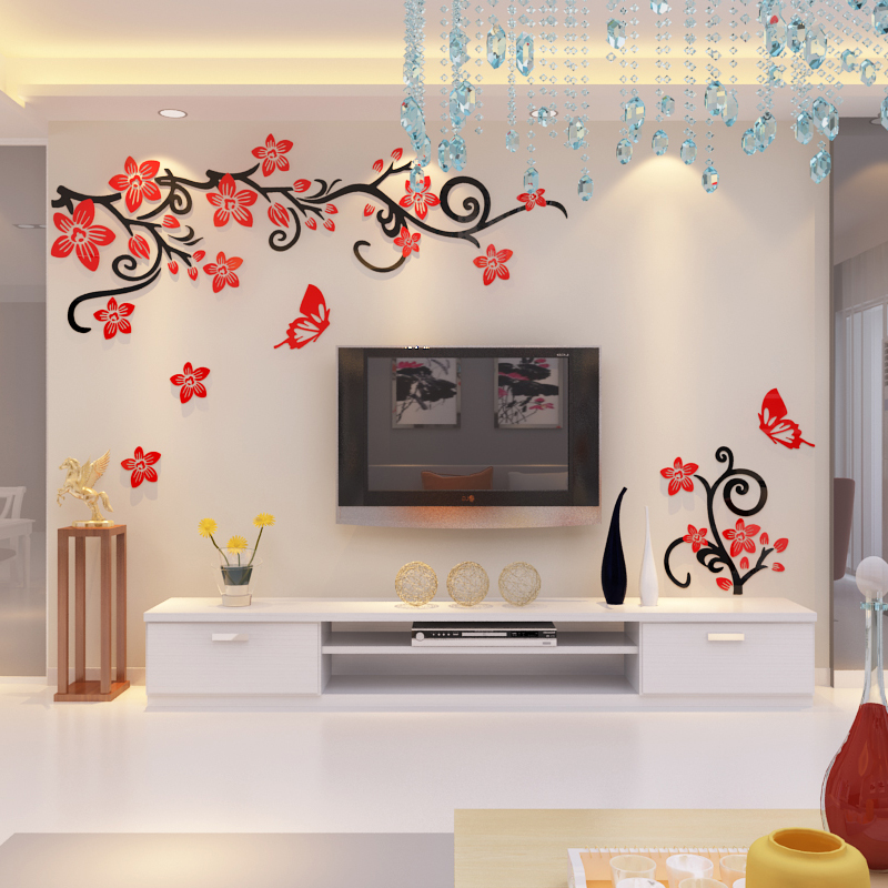 创意樱花亚克力3d立体墙贴纸房间客厅电视背景墙壁家居装饰品贴画