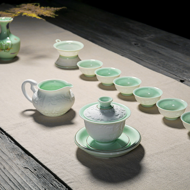 德化青瓷茶具套装白瓷茶具茶杯茶壶带茶海套装手工小杯子送礼瓷器