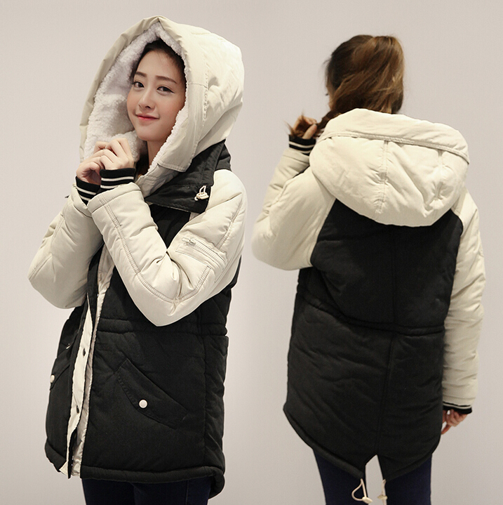 韩国冬装新款连帽学生加厚中长款棉衣棉服收腰修身棉袄宽松外套女