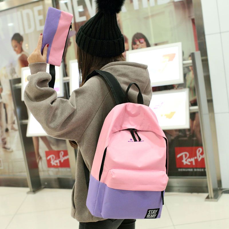2015新款双肩包女韩版撞色时尚中学生书包潮商务休闲旅行男士背包