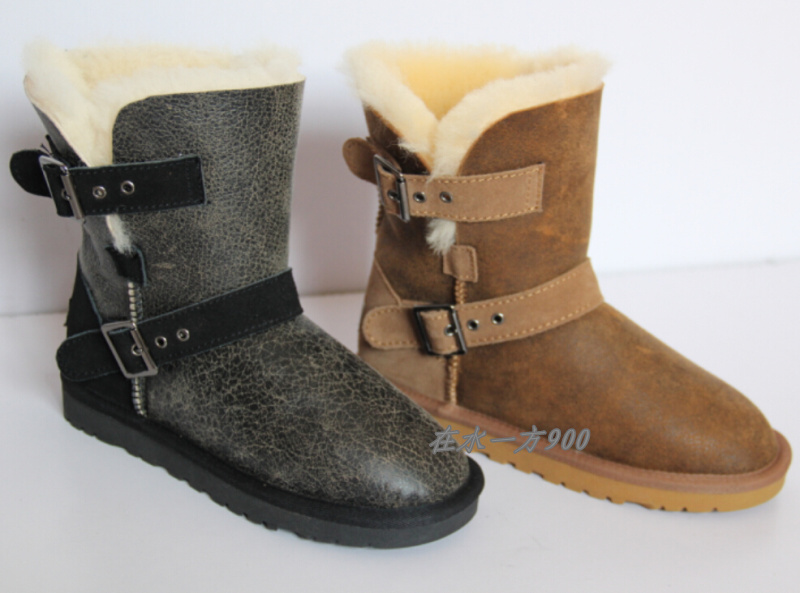 新款摔纹羊皮毛一体雪地靴女中筒靴真皮防水冬季保暖时尚女雪地靴