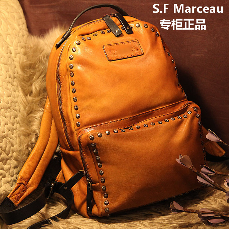 S.F Marceau专柜复古头层牛皮双肩包男真皮休闲时尚潮流旅行背包