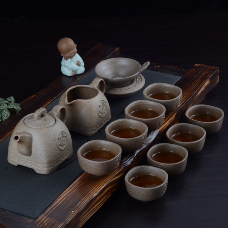 正品台湾虎啸粗陶茶具饕餮复古陶瓷功夫套组手工紫砂陶茶杯茶壶