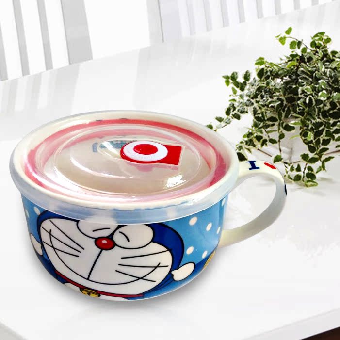 包邮特价陶瓷泡面碗杯 日韩式餐具创意可爱泡面杯 汤碗套装带盖勺