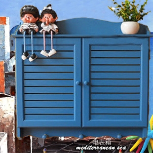 地中海风格蓝色百叶窗款电表箱遮挡箱 配电箱电表盒装饰箱 壁饰