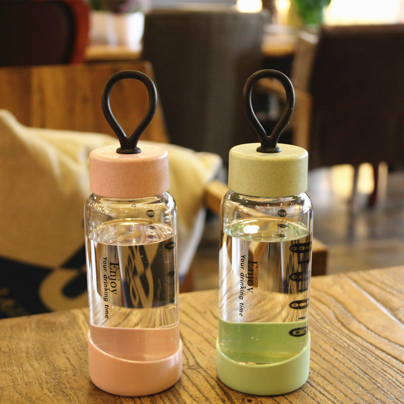 耐高温高硼硅玻璃牛奶果汁带刻度便携手提密封玻璃水杯夏天用水杯
