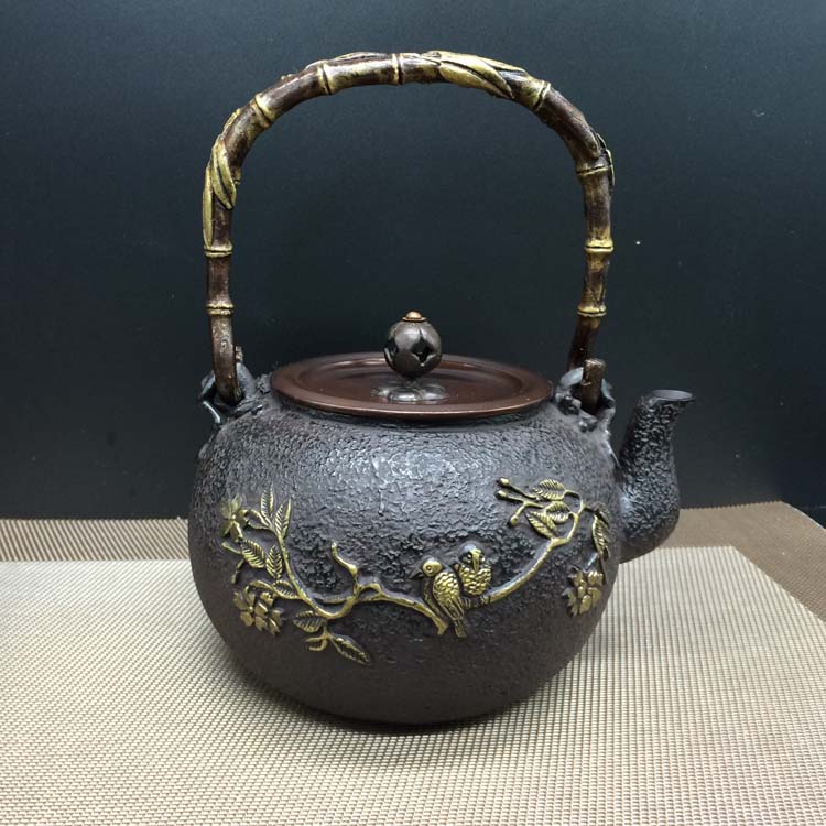 金圣堂日本铸铁壶无涂层茶具纯手工南部铁器老茶壶特价喜上枝头