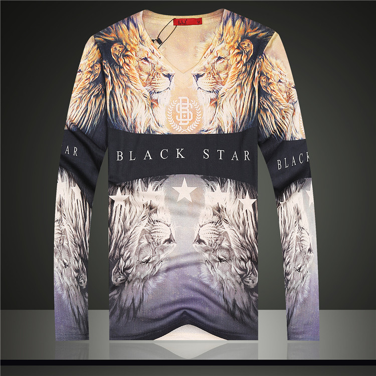 2014秋装新款 顶级3D双狮印花长袖T恤 打底衫