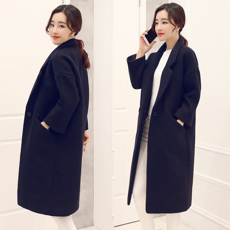 韩国2015冬装新款女装宽松加厚羊毛呢子大衣中长款茧型毛呢外套女