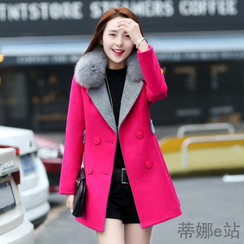 2015冬新款女装 韩版纯色双排扣 大码加棉加厚毛呢大衣外套T9909