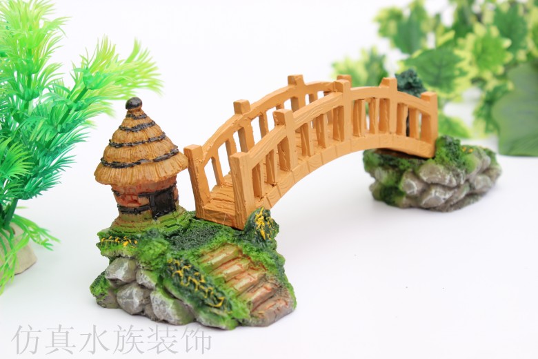 鱼缸假山石桥凉亭造景装饰水族箱设计仿真桥精致 木桥包邮