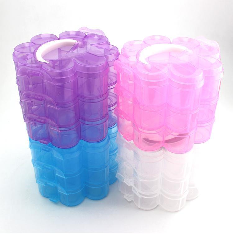 梅花三层 紫色——可拆格手提塑料收纳盒 整理箱 工具盒 首饰盒