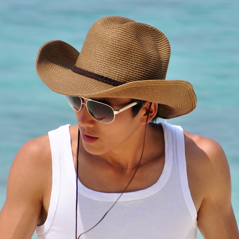 精品防晒男士可折叠牛仔帽护颈遮阳帽太阳帽沙滩帽子防紫外线草帽