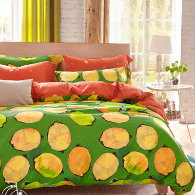 纯棉柠檬黄色床单式四件套欧美乡村床笠款4件套1.5 1.8米个性床品