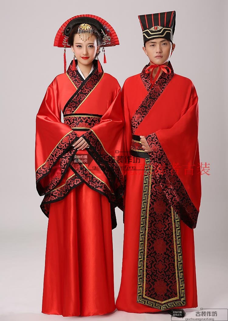 新款古装汉服直裾曲裾男女情侣古代汉式婚服礼服唐装套装秀禾