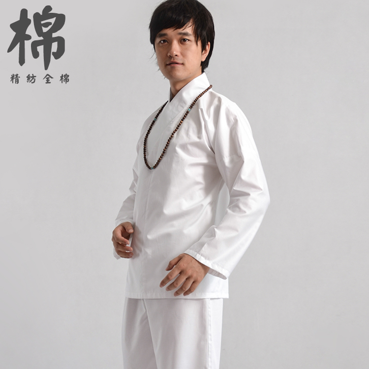 重华中国风白色纯棉打底复古衬衫汉服中衣套装中式家居服睡衣男款