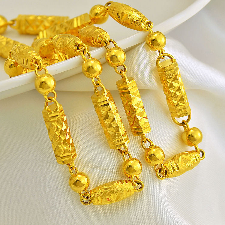 新款欧币项链 18K黄金项链 男女士项链 24K黄金佛珠项链永不褪色