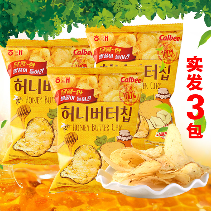 韩国薯片进口零食海太蜂蜜黄油薯片calbee土豆脆片休闲食品60g*3