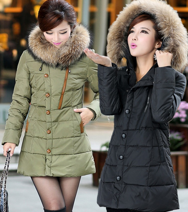 2015冬新款大码女装韩版羽绒服中长款加厚大毛领羽绒棉衣连帽外套