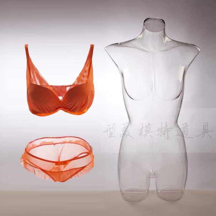 文胸拍照道具女半身带臀直腰全透明模特3D拍摄服装内衣透明假模