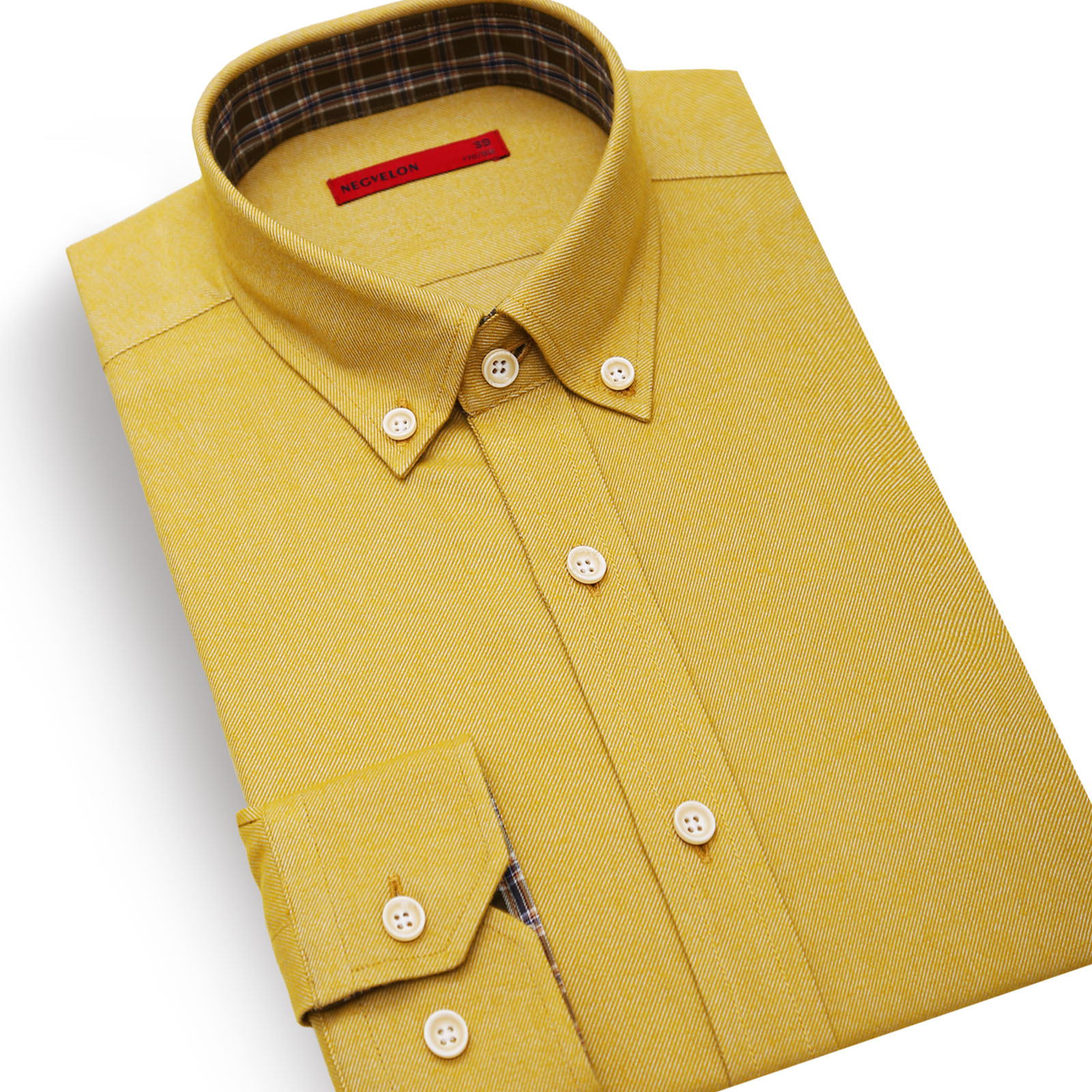 包邮秋冬北京绅士出品高端棉加天丝商务修身长袖男士衬衫黄色