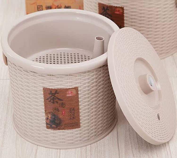 包邮 创意塑料茶渣桶 家庭必备茶水桶 藤条纹垃圾收纳茶水桶