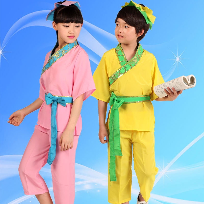 儿童表演服装男女童古装汉服演出服幼儿国学服装古装书童三字经服